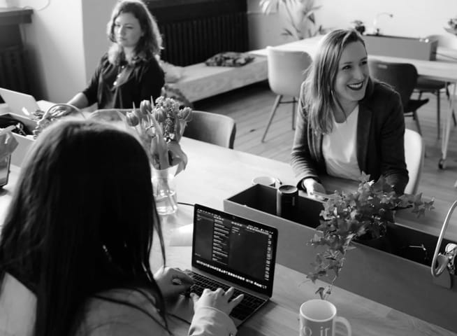 A group of ladies working in an office
